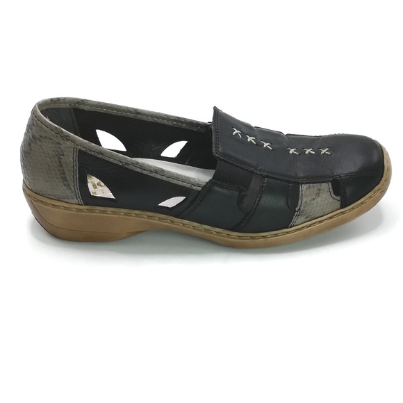 Rieker Shoes Womens Loafer Slip On Comfort Black Gray Snake Print 41385 EUR 39 - Picture 1 of 10